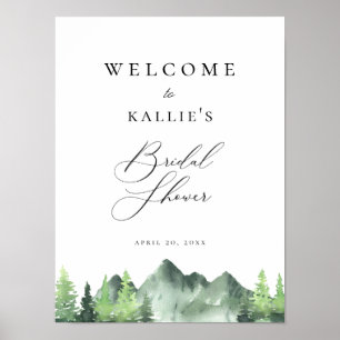 Affiche Bienvenue à la fête de mariage en forêt montagneus