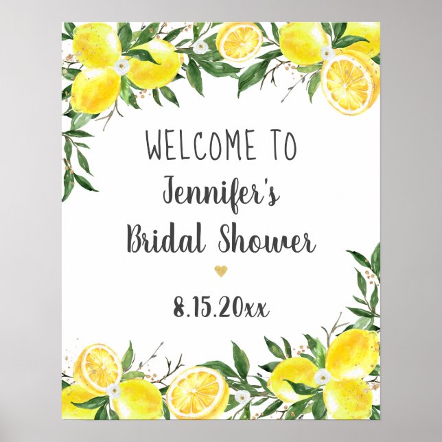 Affiche Bienvenue à la fête de mariage Lemon Greenery Gold (Devant)