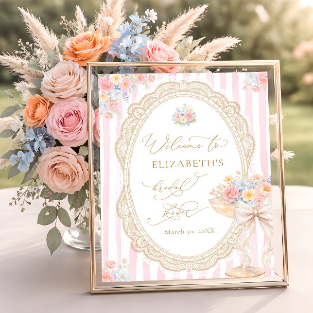 Affiche Bienvenue à la fête de mariage rose Petals and Pro (Créateur téléchargé)