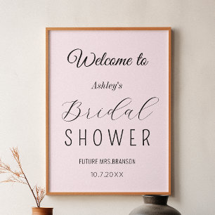 Affiche Bienvenue à la fête de mariage rose poudré 