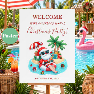 Affiche Bienvenue à la fête de Noël de Santa sur la plage