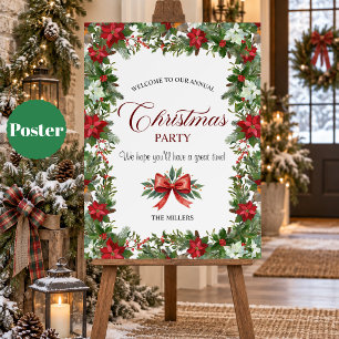 Affiche Bienvenue à la fête de Noël Poinsettia Greenery