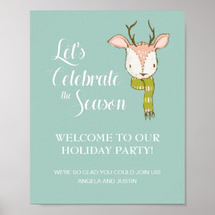 Affiche Bienvenue à la fête de Noël rustique avec cerfs