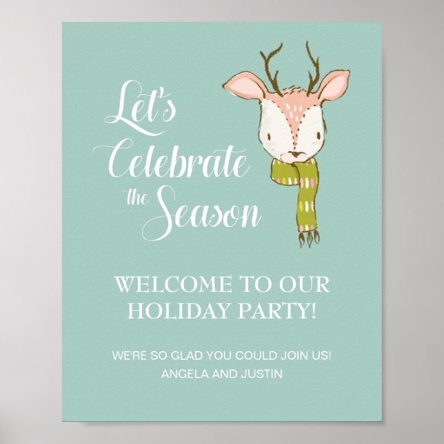 Affiche Bienvenue à la fête de Noël rustique avec cerfs (Devant)