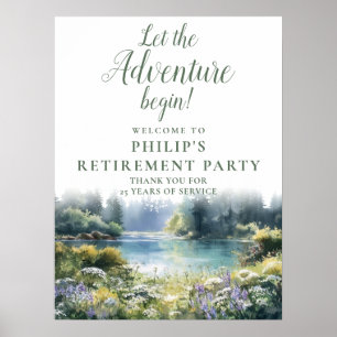 Affiche Bienvenue à la fête de retraite au lac de la forêt