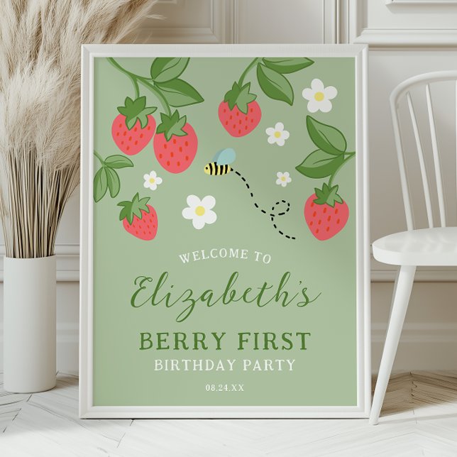 Affiche Bienvenue à la fête du premier anniversaire Strawb (Créateur téléchargé)