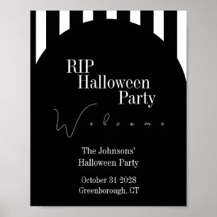 Affiche Bienvenue à la fête Halloween RIP rayure noir et b