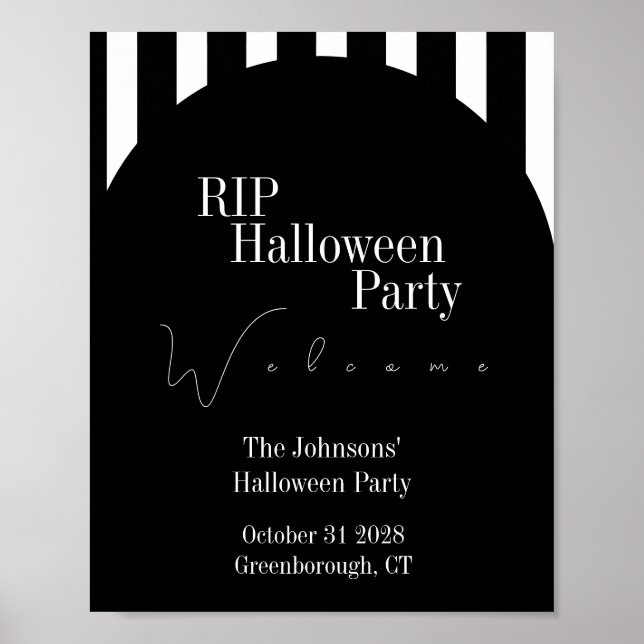 Affiche Bienvenue à la fête Halloween RIP rayure noir et b (Devant)
