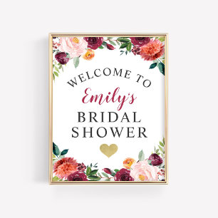 Affiche Bienvenue à la fête prénuptiale Floral Rustique Bo