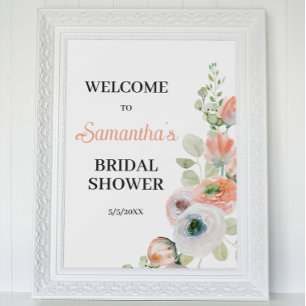Affiche Bienvenue à la fête prénuptiale florale pêche et b
