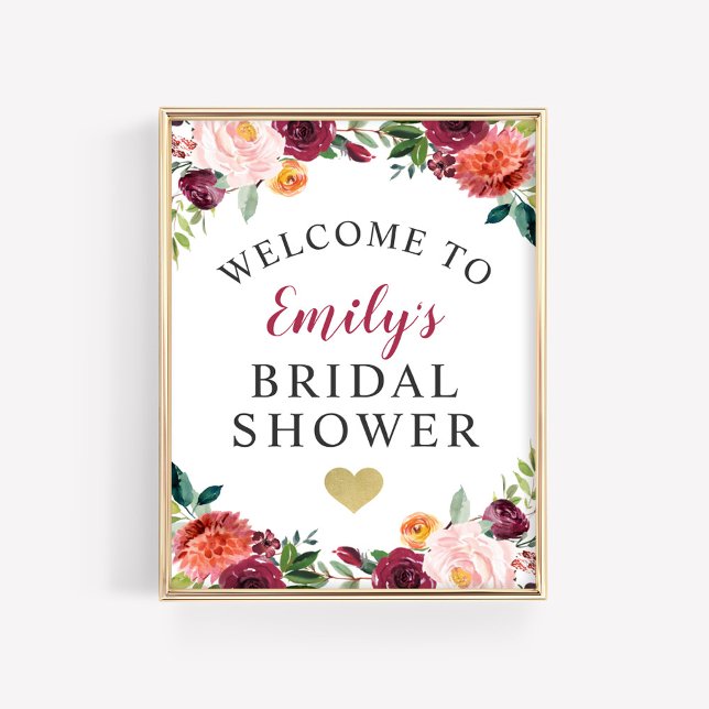 Affiche Bienvenue à la fête prénuptiale Rustique Bourgogne (Créateur téléchargé)