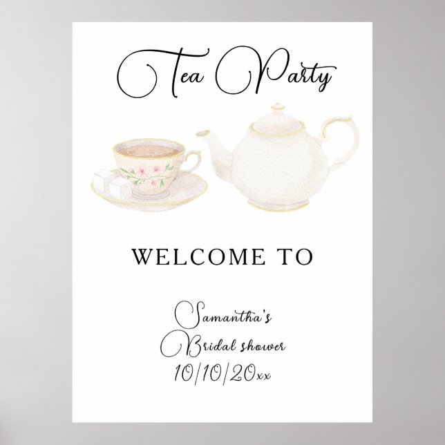 Affiche Bienvenue à la fête prénuptiale Tea Party (Devant)
