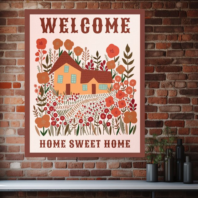 Affiche BIENVENUE À LA MAISON MAISON SUCRÉE Fleurs de Ferm (WELCOME HOME SWEET HOME Farmhouse Flowers CUSTOM Poster
)