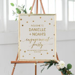 Affiche Bienvenue à la partie d'engagement Gold Pois<br><div class="desc">Cette affiche d'accueil pour la fête de fiançailles pois d'or est parfaite pour un fiançailles de mariage élégant. Le design simple présente des confettis d'or chic sur un arrière - plan de champagne crémeux avec une belle calligraphie de faux feuille d'or. Customisez l'affiche avec le nom du couple, la date...</div>