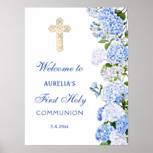 Affiche Bienvenue à la Première Communion de Blue Hydrange