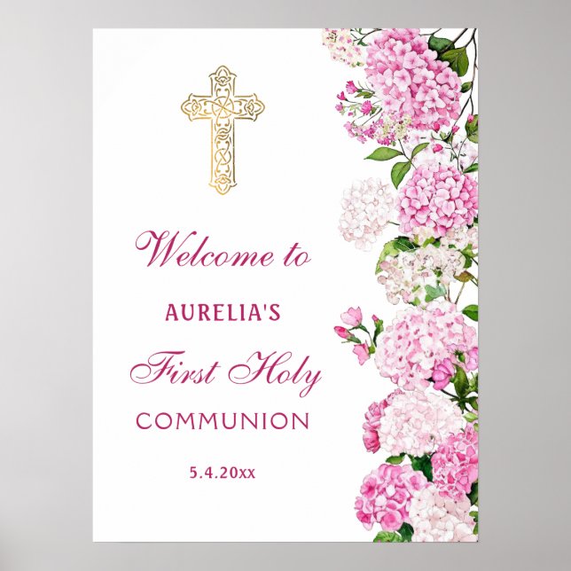 Affiche Bienvenue à la Première Communion de l'Hydrangea R (Devant)