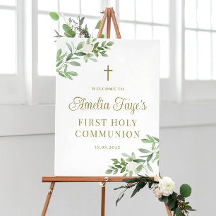 Affiche Bienvenue à la Première Communion Fleurs Blanches