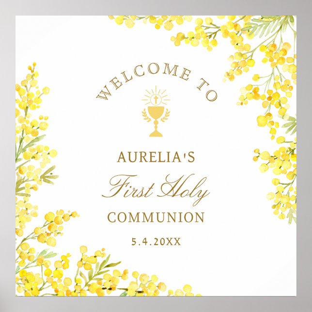 Affiche Bienvenue à la Première Communion Mimosa (Devant)