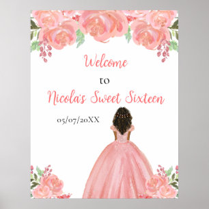 Affiche Bienvenue à la Princesse à la Peau Foncée Rose pou