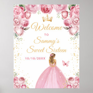 Affiche Bienvenue à la Princesse aux Cheveux Blonds Roses