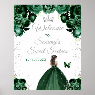 Affiche Bienvenue à la Princesse aux Cheveux Bruns Verts p
