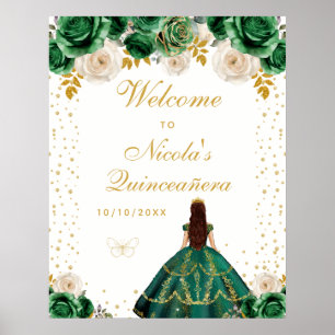 Affiche Bienvenue à la Princesse Florale Verte Quinceañera