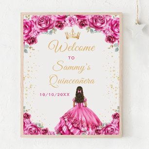 Affiche Bienvenue à la Princesse Rose Chaud pour Quinceañe