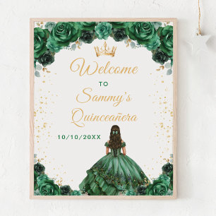 Affiche Bienvenue à la Princesse Vert Foncé pour ses Quinc