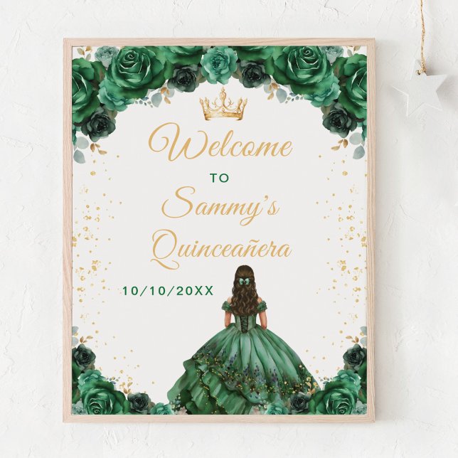 Affiche Bienvenue à la Princesse Vert Foncé pour ses Quinc (Créateur téléchargé)