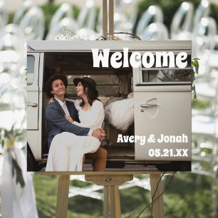 Affiche Bienvenue à la réception de mariage avec photo vin