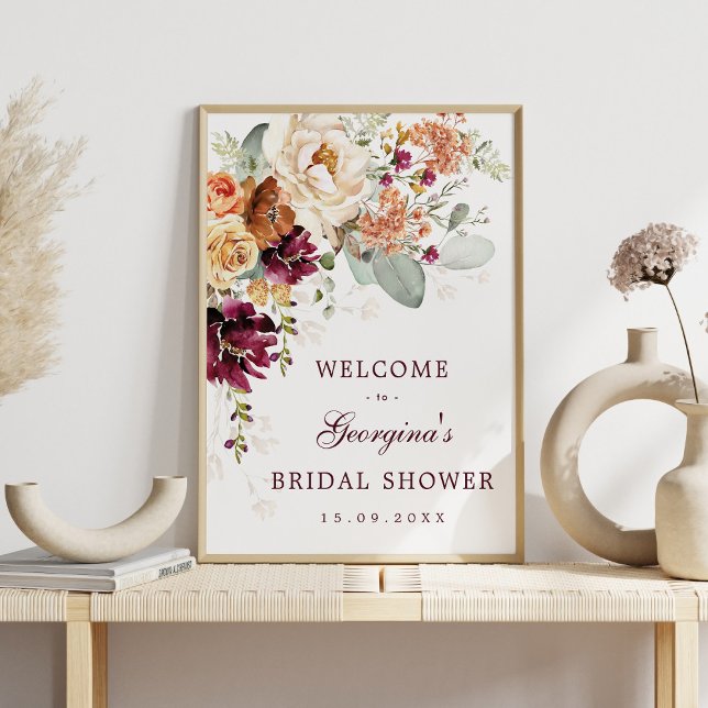Affiche Bienvenue à la réception de mariage Burgundy Brûlé (Créateur téléchargé)