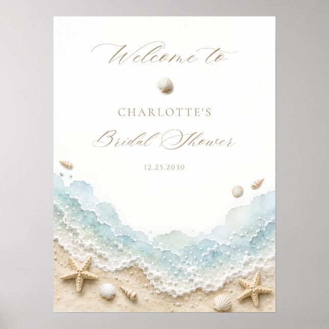 Affiche Bienvenue à la réception de mariage côtier Seashel (Devant)