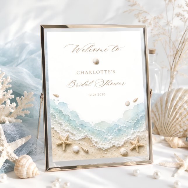 Affiche Bienvenue à la réception de mariage côtier Seashel (Créateur téléchargé)
