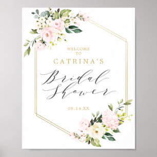 Affiche Bienvenue à la réception de mariage floral géométr