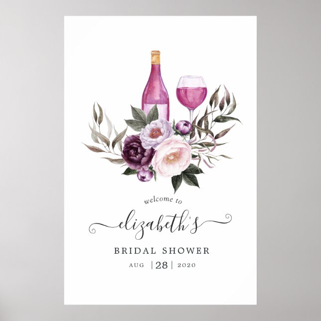 Affiche Bienvenue à la réception de mariage florale en vel (Devant)