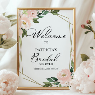 Affiche Bienvenue à la réception de mariage florale géomét