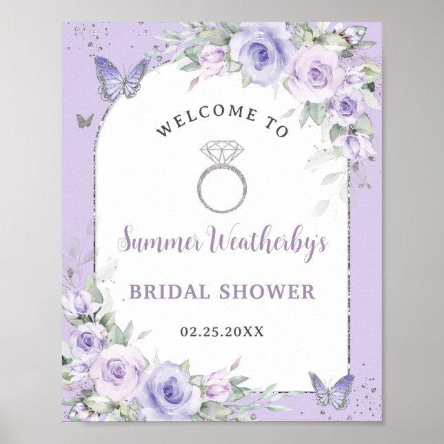 Affiche Bienvenue à la réception de mariage florale lavand (Devant)