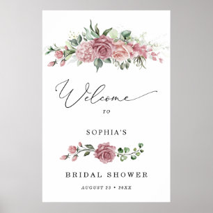 Affiche Bienvenue à la réception de mariage florale rose p