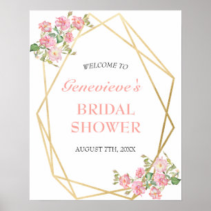 Affiche Bienvenue à la réception de mariage rose poudré Fl