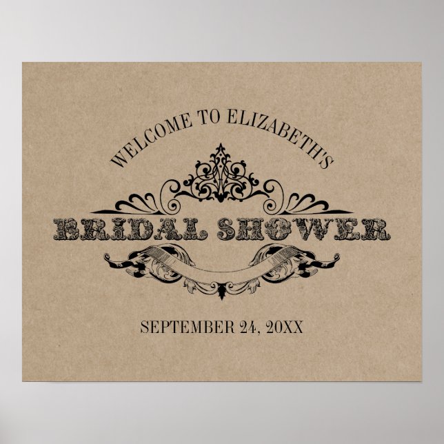 Affiche Bienvenue à la réception de mariage Rustic Kraft V (Devant)