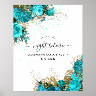 Affiche Bienvenue à la répétition de mariage Turquoise et