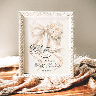 Affiche Bienvenue à la soirée de baby shower avec un nœud