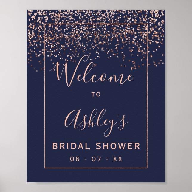 Affiche Bienvenue à la soirée de douche de mariée bleu mar (Devant)