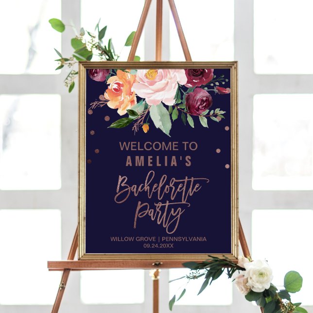 Affiche Bienvenue à la soirée de fête de fiançailles Rose  (Créateur téléchargé)