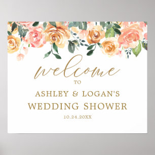 Affiche Bienvenue à la soirée de mariage élégante aux fleu