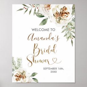 Affiche Bienvenue à la Soirée de Mariage Florale Blanche H