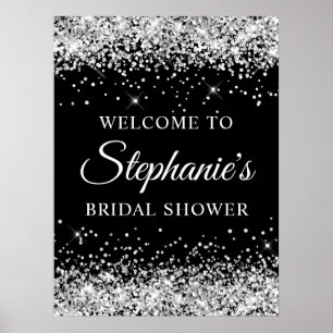 Affiche Bienvenue à la soirée de mariage noir paillettes a