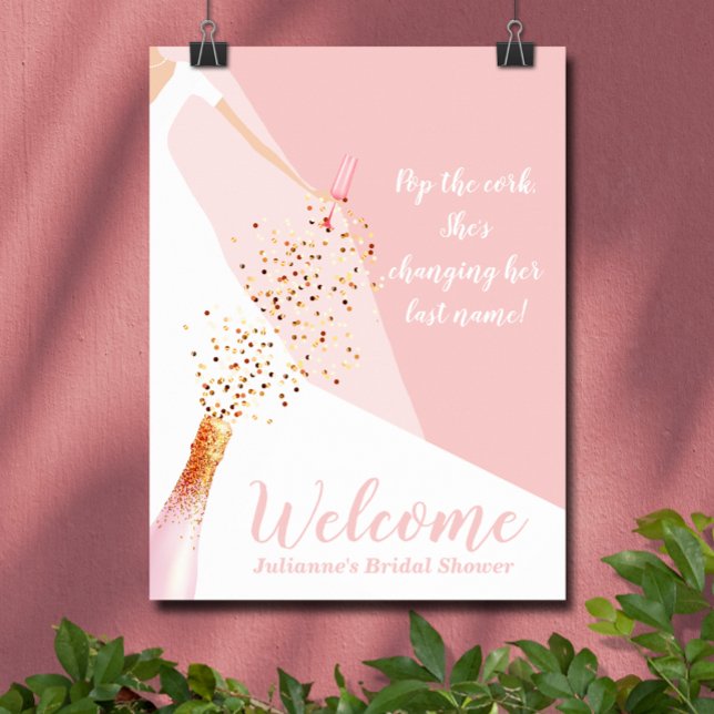Affiche Bienvenue à la soirée de mariage rose blush chic (Blush pink bridal shower Welcome poster, PRINTED and/or INSTANT DOWNLOAD, features bride in her gown)