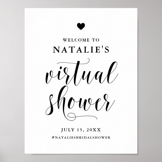 Affiche Bienvenue à la soirée virtuelle de mariage en écri (Devant)