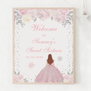 Affiche Bienvenue à la Sweet Sixteen aux Cheveux Roses Bru
